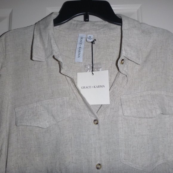 Grace + Karma Oatmeal  Long Sleeve Linen Blend Shirt Blouse Top Size 1X NWT - Picture 2 of 2